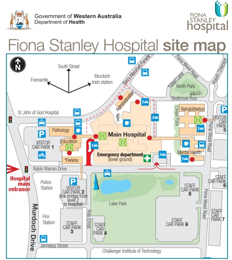 map, Fiona Stanley Hospital, how to arrive